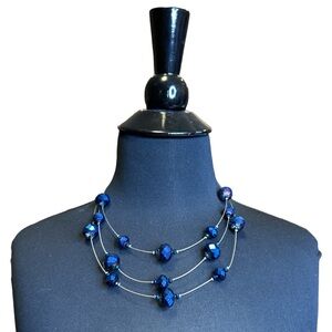 Vintage Charles Klein Blue Beaded Necklace and Earring Set